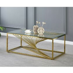 Bacchus Designer Clear Glass Coffee Table - Gold or Silver Twist Base