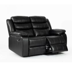 Barker Plush 2 Seater Reclining Black Leather Sofa