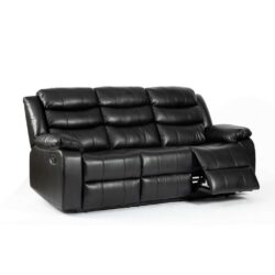 Barker Plush 3 Seater Reclining Black Leather Sofa