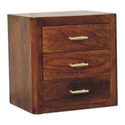 Bergen Chestnut Wooden Bedside Table with Drawers & Gold Handles