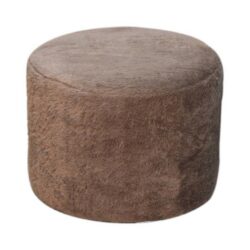 Buffy Round Faux Fur Footstool in Latte Brown