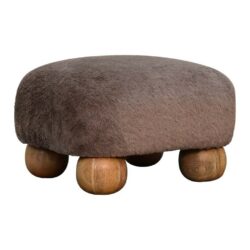 Buffy Square Faux Fur Footstool in Latte Brown with Wooden Feet