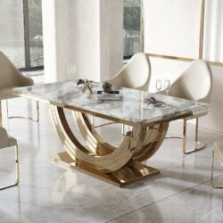 Callisto Luxury Large Grey Marble Dining Table with Gold Base