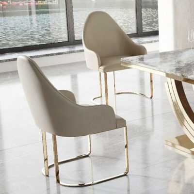 Callisto Luxury Modern Cream Dining Chair with Gold Base in Faux Leather - Pair