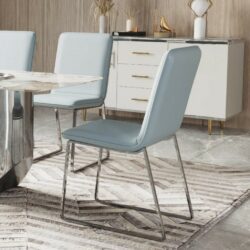 Charon Modern Light Blue Dining Chair in Faux Leather - Pair
