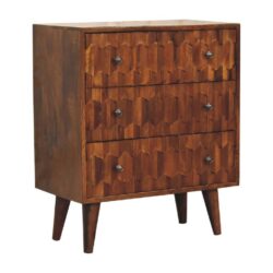 Chestnut Wooden Chest of Drawers with Carved Scale Design