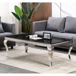 Cordelia Black Glass Coffee Table with Silver Legs