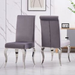 Cordelia Grey Velvet Dining Chair with Silver Legs - Pair