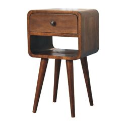 Curved Chestnut Small Dark Wooden Bedside Table with Drawer