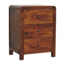 Curved Chestnut Wooden Bedside Table with 3 Drawers