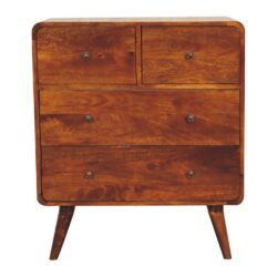 Curved Chestnut Wooden Chest of Drawers