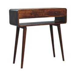 Curved Chestnut Wooden Console Table with Drawers