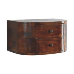 Curved Chestnut Wooden Wall Mounted Bedside Table with Drawers