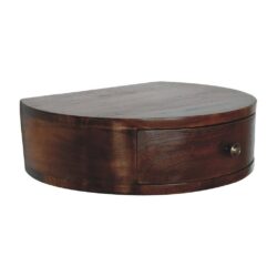 Curved Dark Wooden Wall Mounted Bedside Table with Drawer