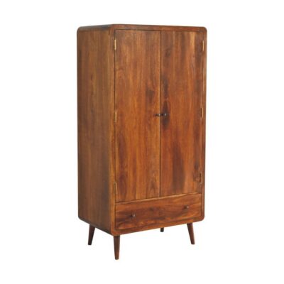 Curved Double Chestnut Wardrobe with Drawer