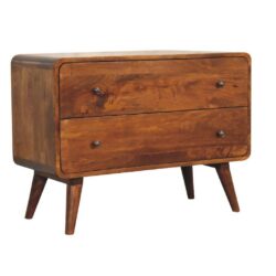 Curved Short Wide Chestnut Wooden Chest of Drawers