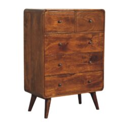 Curved Slim Chestnut Wooden Chest of Drawers