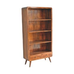 Curved Tall Large Chestnut Wooden Bookcase with Drawers