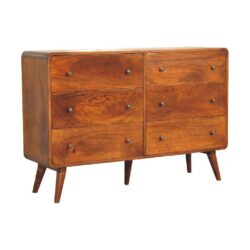 Curved Wide Large Chestnut Wooden Chest of Drawers Sideboard