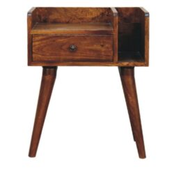 Dark Wooden Bedside Table with Drawer in Chestnut Finish