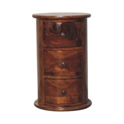 Drum Round Sheesham Wooden Chest of Drawers with a Chestnut Finish