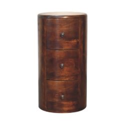 Drum Round Wooden Chest of Drawers with Chestnut Finish
