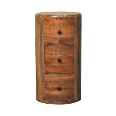 Drum Round Wooden Chest of Drawers with Oak Finish