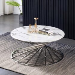Ferdinand Designer Round Marble Coffee Table - Gold or Silver Twist Base