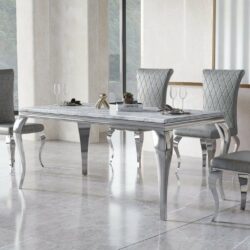 Fortuna Large Marble Dining Table with Silver Legs