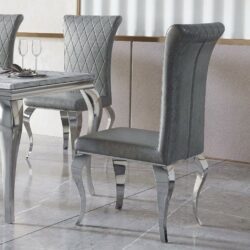Fortuna Luxury Grey Dining Chairs with Silver Legs - Pair