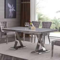 Giza Large Marble Dining Table with Silver Stainless Steel Legs