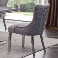 Giza Quilted Grey Velvet Dining Chair with Stainless Steel Legs - Pair