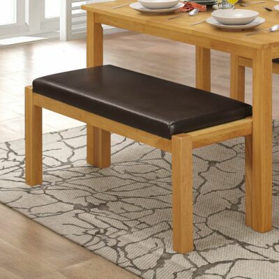 Haghe Solid Wood Dining Bench with Leather Seat