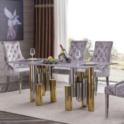 Halimede Large Marble Dining Table with Gold & Silver Designer Base