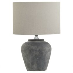 Helena Rustic Round Grey Stone Table Lamp with Linen Shade
