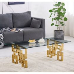 Helios Clear Glass Coffee Table with Gold Designer Base