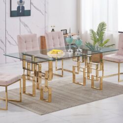 Helios Large Clear Glass Dining Table with Gold Designer Base