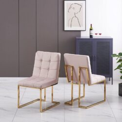 Helios Luxury Beige and Gold Dining Chair with Gold Legs - Pair
