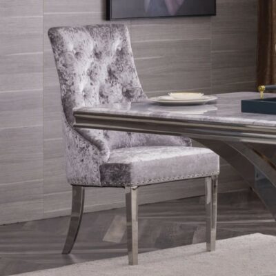 Illmare Luxury Silver Crushed Velvet Dining Chair with Silver Legs - Pair