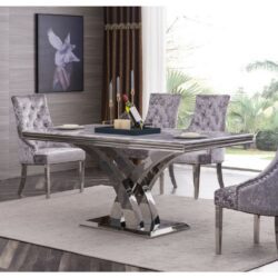 Illmare Modern Large Marble Dining Table with Silver Legs
