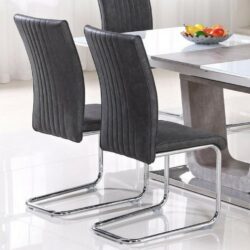 Indy Modern Grey Leather Dining Chair with Silver Bases - Pair