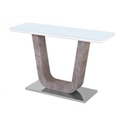 Indy Modern White Glass Console Table with Stone Base