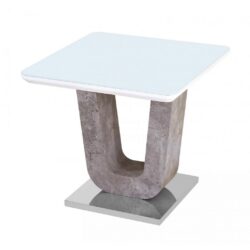Indy Modern White Glass Lamp Table with Stone Base