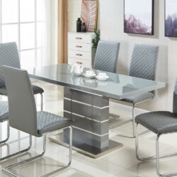 Javon Extending Modern Grey Dining Table with Glass Top & Silver Accent
