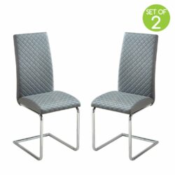Javon Modern Grey Dining Chair in Faux Leather with Silver Base - Pair