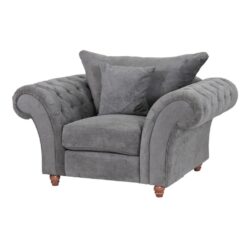 Josie Luxury Chesterfield Grey Armchair in Shark Grey Fabric with Cushion