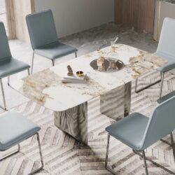 Jupiter Modern Marble Dining Table with Silver Base in Stainless Steel