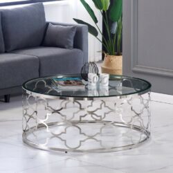 Karlson Modern Round Glass Coffee Table with Silver Base