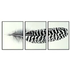 Large Glass Black and White Wall Art with Feather Design