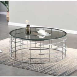 Larisa Modern Round Glass Coffee Table with Silver Base